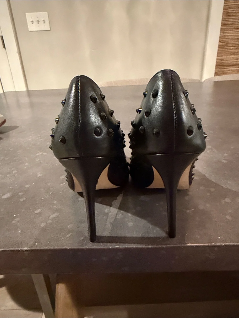 Women's Black Studded Pointed-Toe High Heels